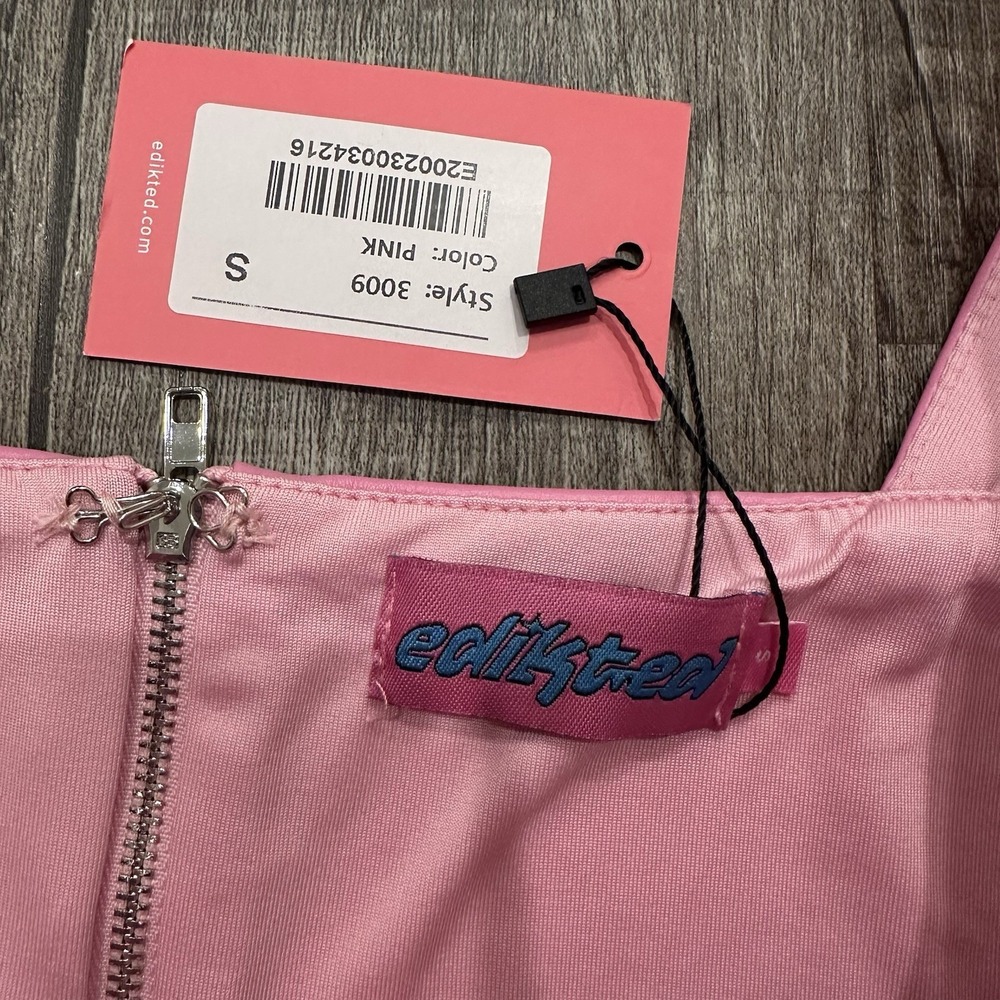 Edikted Faux Leather Crop Top‎ Small Pink Bustier Tank Square Neck Zip Back NWT - Picture 4 of 8